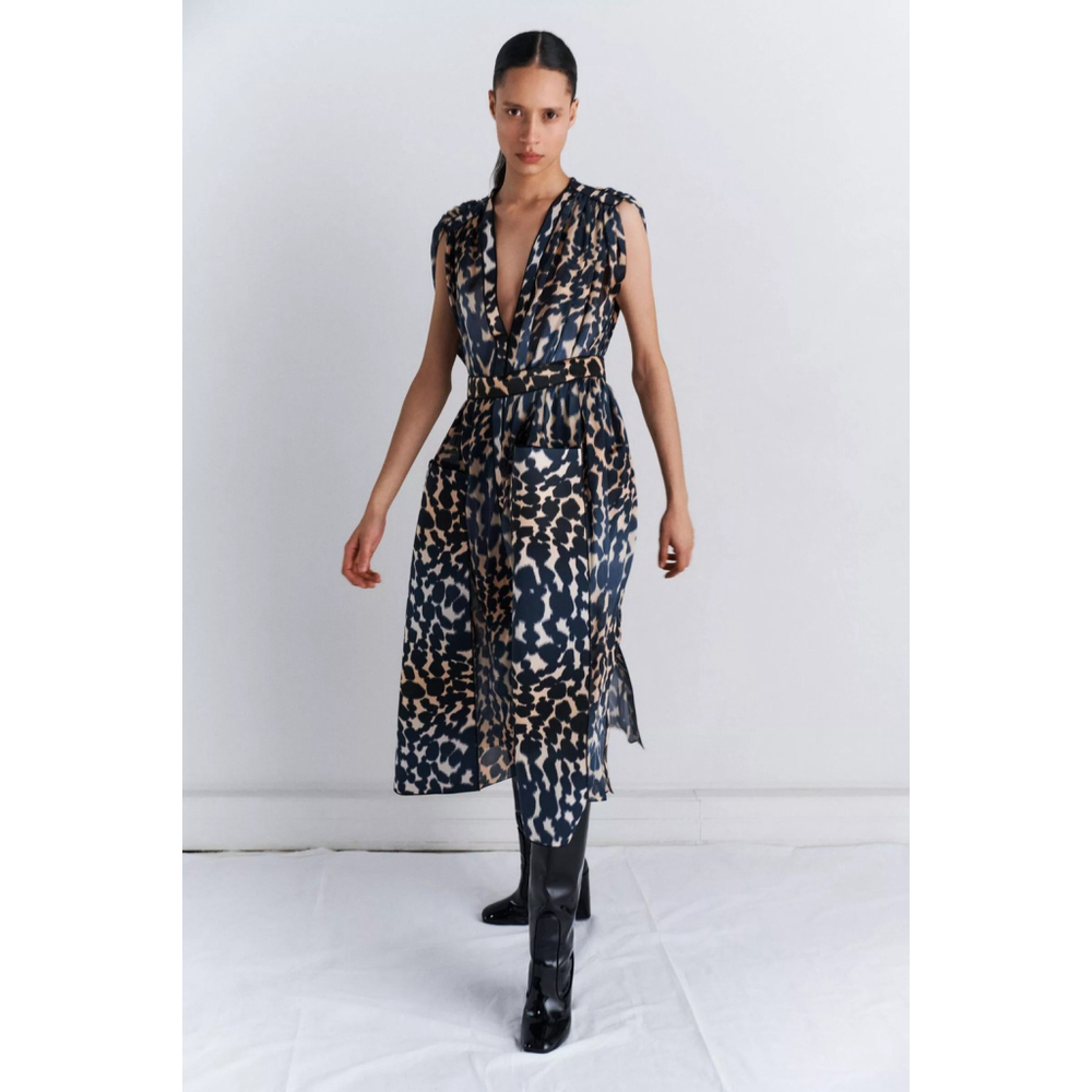 MAISON RABIH KAYROUZ Women's Ruffle Sleeves Midi Dress Animal Print iSize 4-6